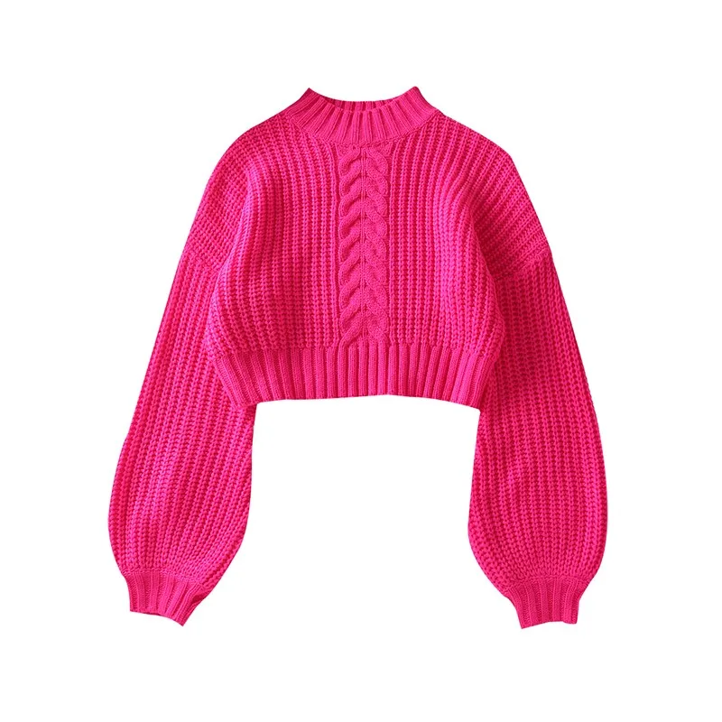 Artsnie Winter Turtleneck Sweater Women Lantern Sleeve Warm Pull Femme Hiver Sweet Red Knitted Cropped Sweaters Jumper Female | Женская