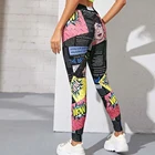 Новые женские леггинсы для фитнеса с высокой талией, длинные брюки с принтом газеты и текста-комиксов, женские колготки Пуш-ап на бедрах, женская одежда для спортзала