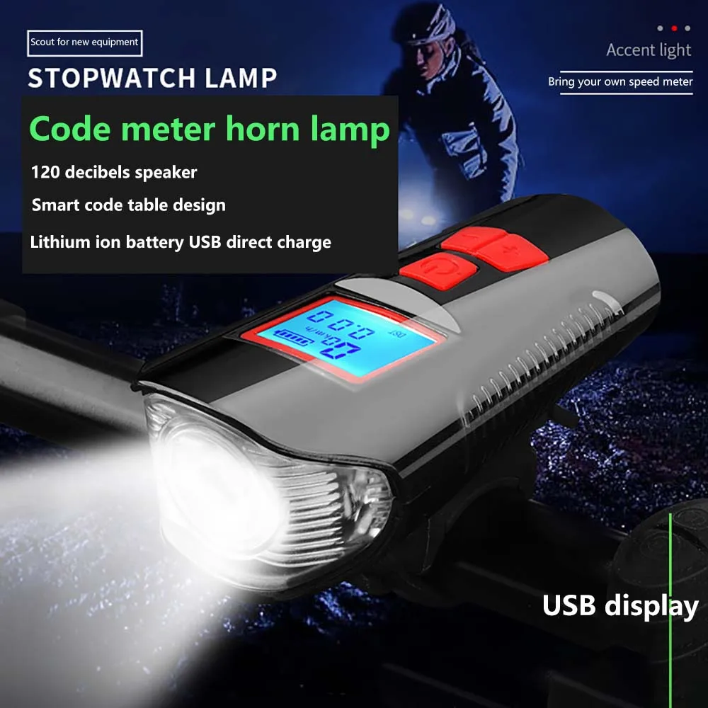 

Bicycle Light Set USB Rechargeable LED Flashlight Waterproof Super Bright Headlight With Rear Light Bike Horn Battery Displaying