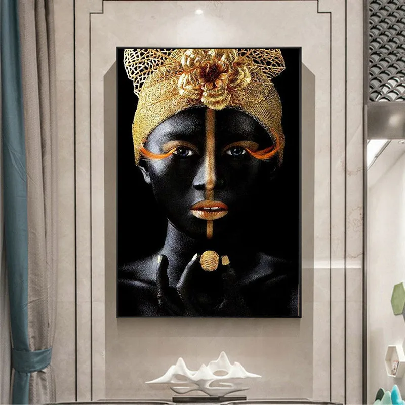 

Black Woman With Golden Crown Canvas Art Posters And Prints Makeup Art Canvas Paintings On the Wall Art Pictures Home Decor