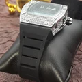 Hip-hopowy MISSFOX Tonneau w kształcie mężczyzn zegarki Iced Out moda w stylu klasycznym zegarek pełny stalowy diament wodoodporny zegar Dropshipping