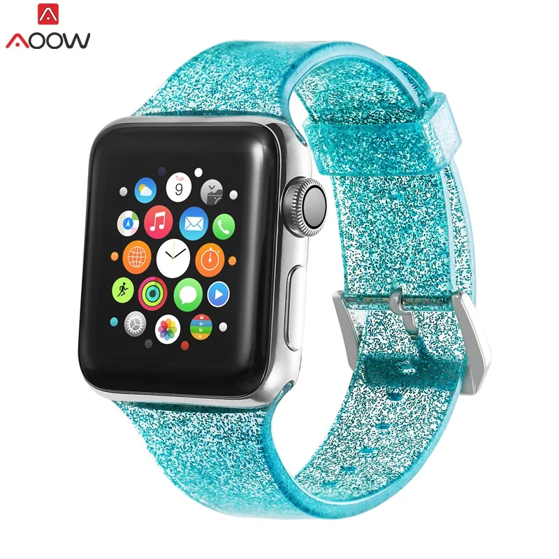 Ремешок AOOW силиконовый для Apple Watch Модный Блестящий Браслет iwatch Band 42 мм 44 Series 1 2 3 4 38