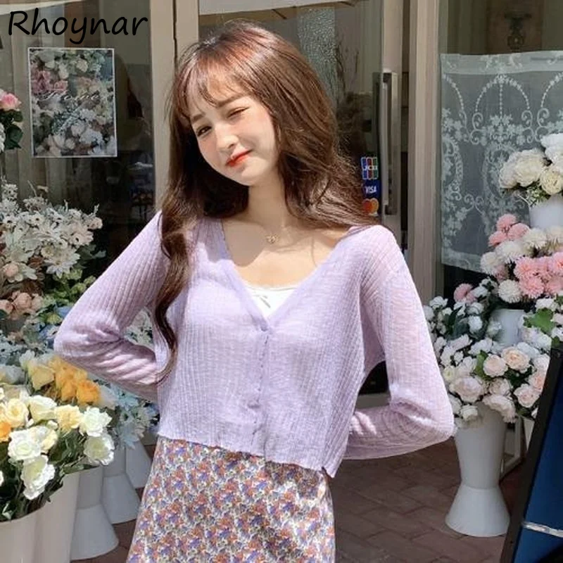 

Cardigans Women Solid Cropped Long Sleeve Sun-proof Ulzzang Lightweight Soft Fashion Elegant Comfort New All-match Summer Mujer