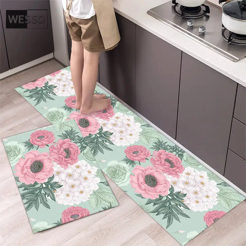 

Modern Floral Mat Long For Hallway Thin Floor Kitchen Mat Plants Flower Printed Rugs Bedroom Bedside Mat For Girl Woman