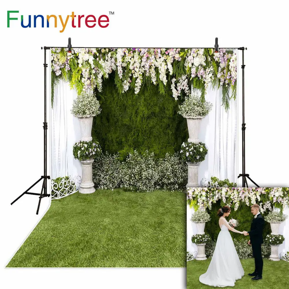 Виниловый фон Funnytree для фотосъемки с изображением белой травы и цветов свадьбы