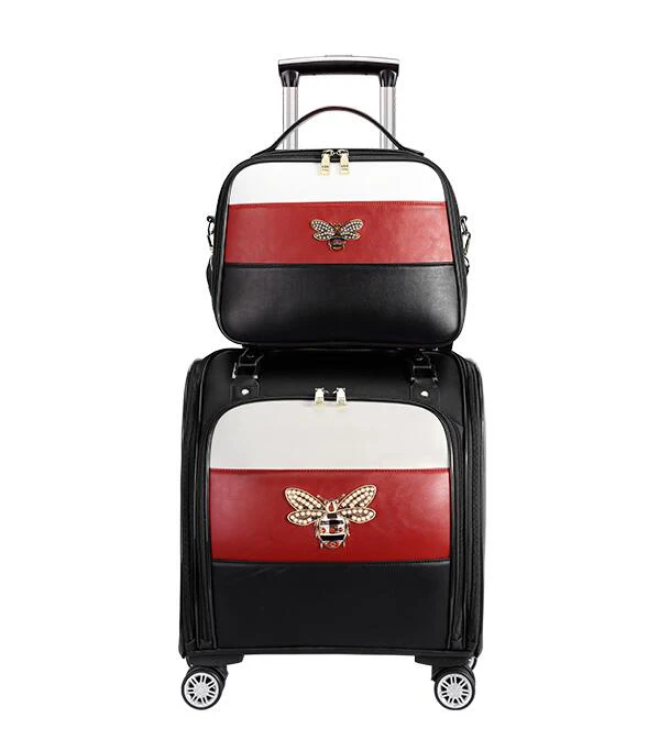 black a set TRAVEL TALE leather suitcase women carry on travel case luggage 16" cabin travel bag - Цвет: black a set