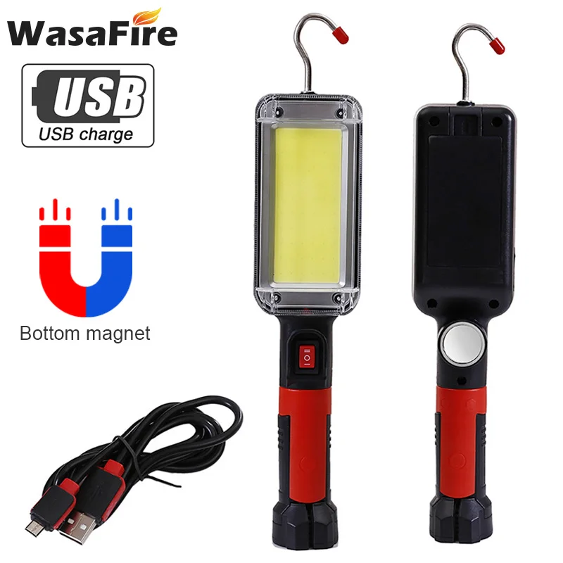 

WasaFire светодиодный рабочий светильник, мощный фонарь с крючком, магнитная лампа для кемпинга, COB USB Перезаряжаемый фонарик 18650, водонепроница...