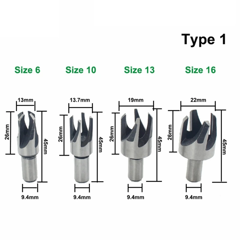 

1 Set Wood Plug Cutting Tool Drill Straight and Tapered Taper 5/8 "1/2" 3/8 "1/4" Woodworking Cork Drill Knife Woodworker