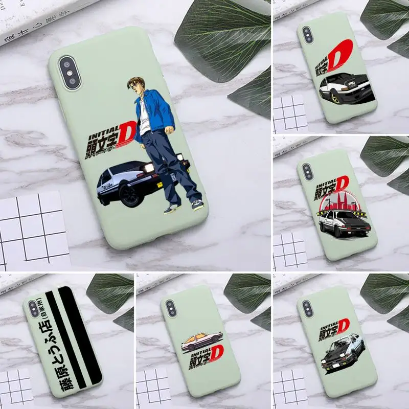 

jdm tokyo drift initial d Phone Case for iPhone 11 Pro Max X XR XS 8 7 6s Plus Candy green Silicone Cases