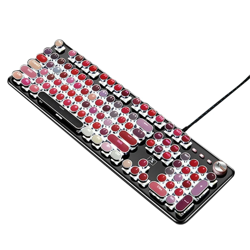 

Creative Retro Punk Mechanical Lipstick Metal Round Key Computer Keyboard Mouse W8ED