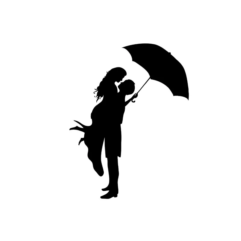 

Personality Car Stickers KK Vinyl Decal Kissing Couple with Umbrella Romantic Love Black/Silver Sunscreen Waterproof 11cm*14cm