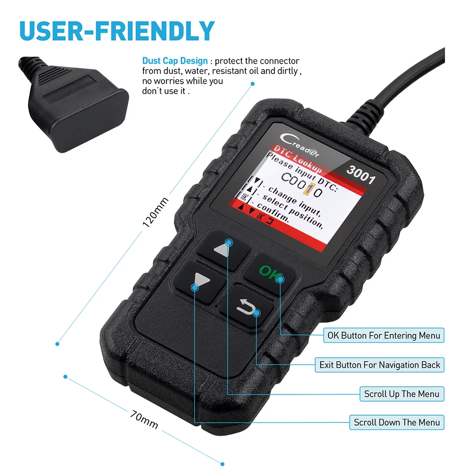 LAUNCH X431 CR3001 полный OBD2 сканер OBD 2 считыватель кодов двигателя Creader 3001 автомобильный диагностический инструмент PK CR319 AD310 ELM327 сканирующий инструмент