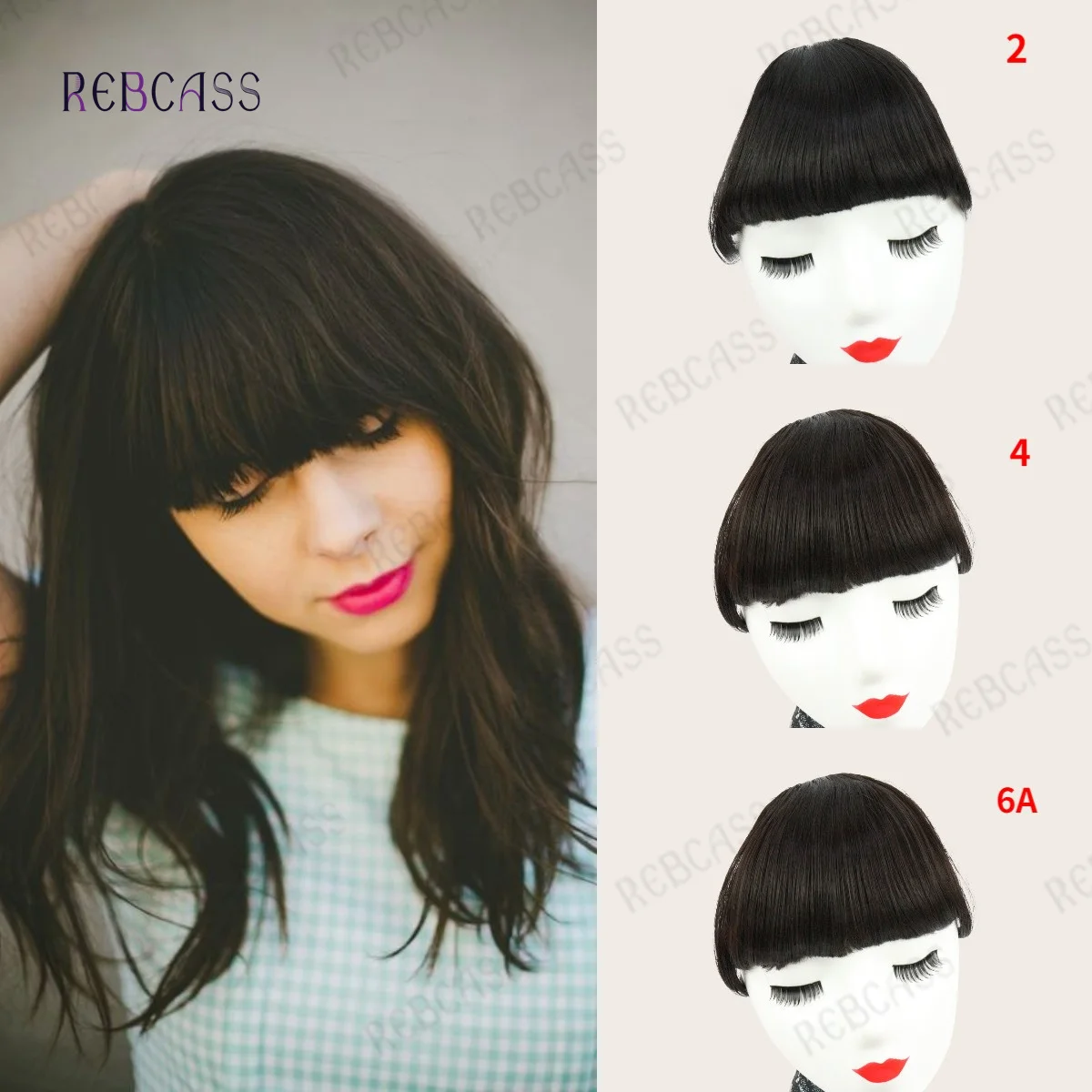 

Rebcass Synthetic Neat Front Fringe Clip In Hair Bangs Hair Extensions Sweeping Side Blunt Bang Natural Black Brown Hairpieces