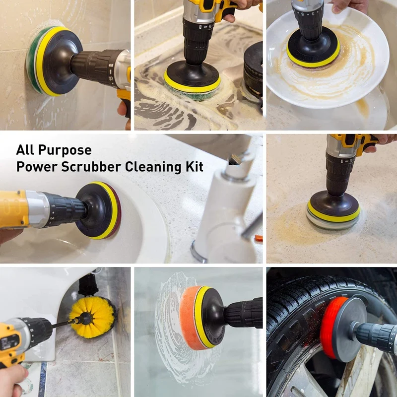 15Pcs Drill Brush Attachments Set Scrub Pads &amp Sponge Buffing Power Scrubber with Extend Long Attachment | Инструменты