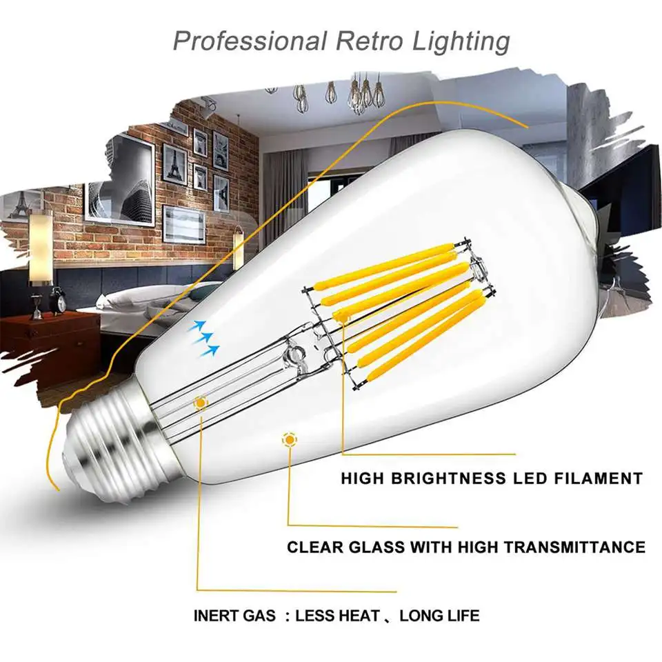 

DC 12V24V светильник лампочка St58 E27 Led Bulab Дневной светильник белый 4500k низкая Напряжение 6W электрическая лампочка эдисона 12V светодиодные лампы ...