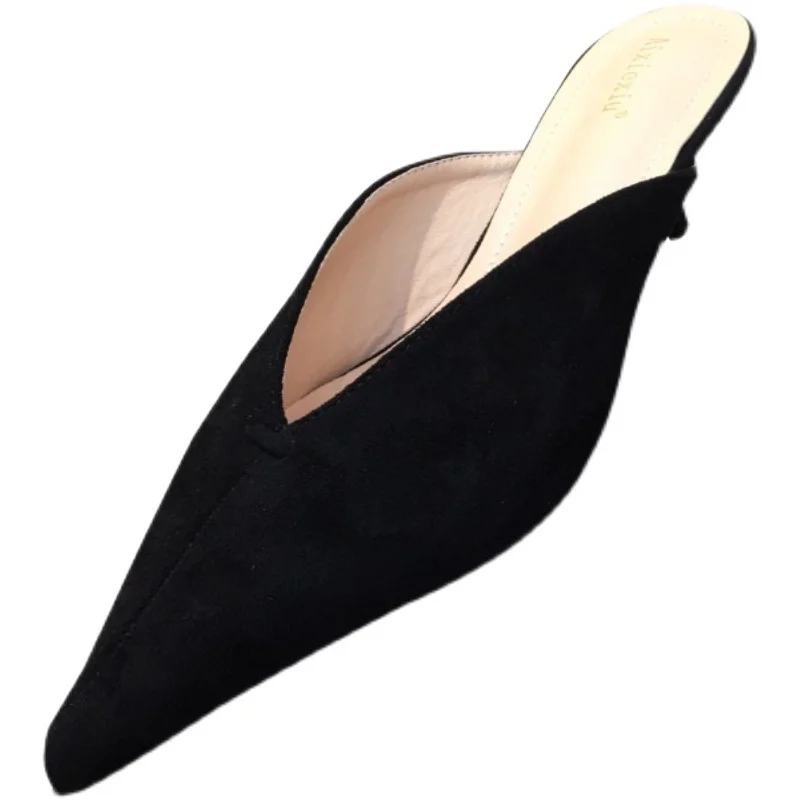 

2021 New Pointy Sexy V Cat and Muller Shoes Korean Version of Shallow Baotou Half Slippers