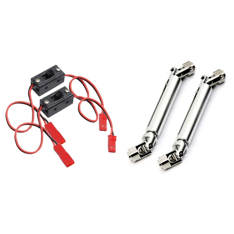 

2 Pcs On/Off Power Switch Receiver JST Connector for HSP & 2PC Aluminum Middle Drive Shaft for 1/10 HSP SCX10 D90 Silver