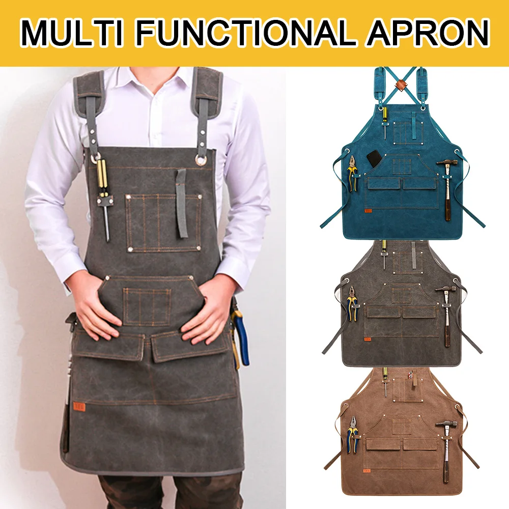 

Woodworking Aprons Heavy Duty Waxed Canvas Work Apron with Pockets for Garden Carpenter Blacksmith Shop Apron