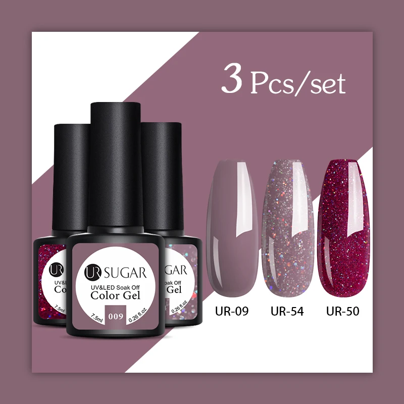 UR SUGAR 2/3 шт. Блестящий Гель лак для ногтей комплект розовые блестки Цвет!