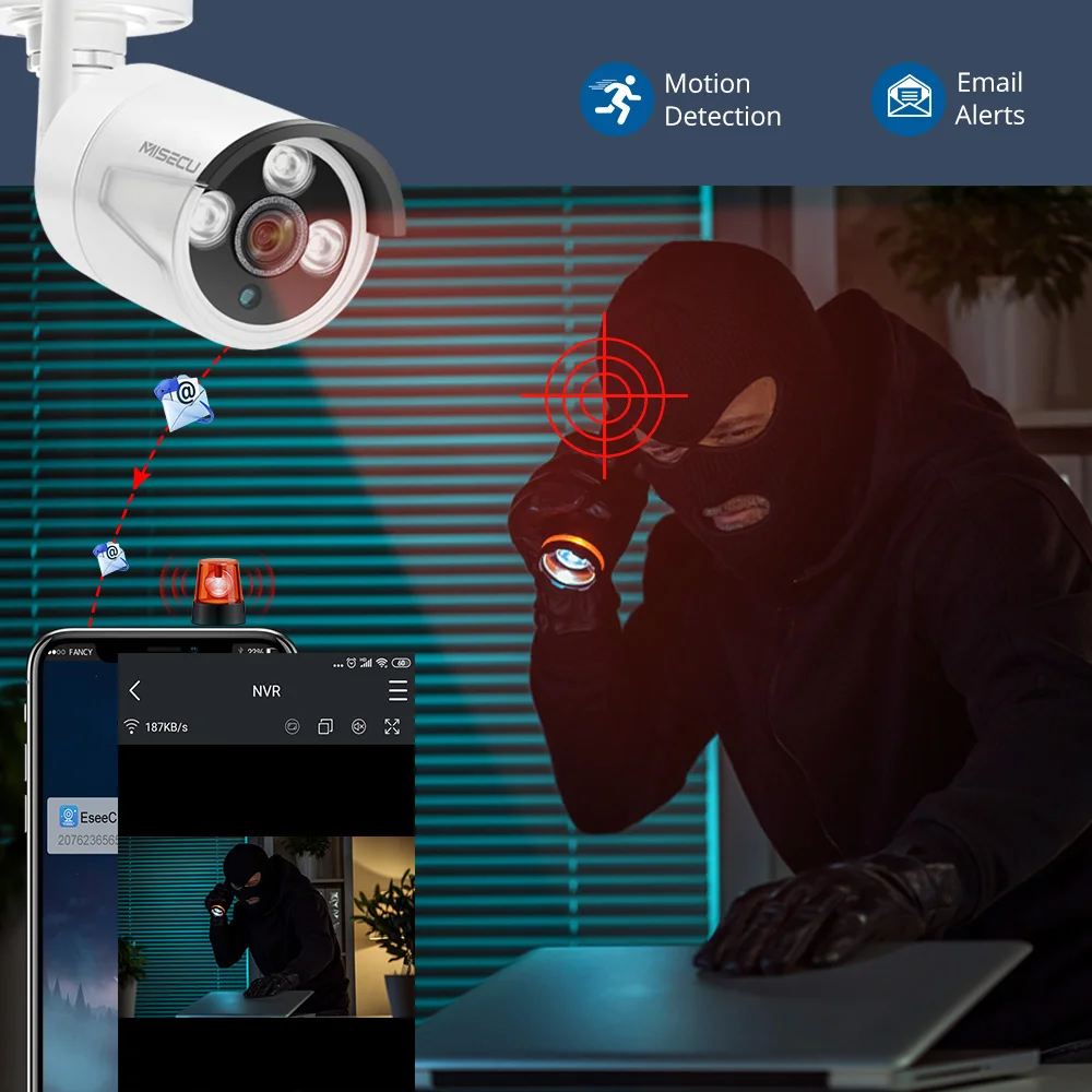 Беспроводная система видеонаблюдения MISECU H.265 8 каналов 3 Мп NVR Wi-Fi IP-камеры OutdoorI