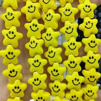 20pcs five pointed star shape smile face ceramic beads 14mm loose heartflower spacer yellow ceramics bead for jewelry making