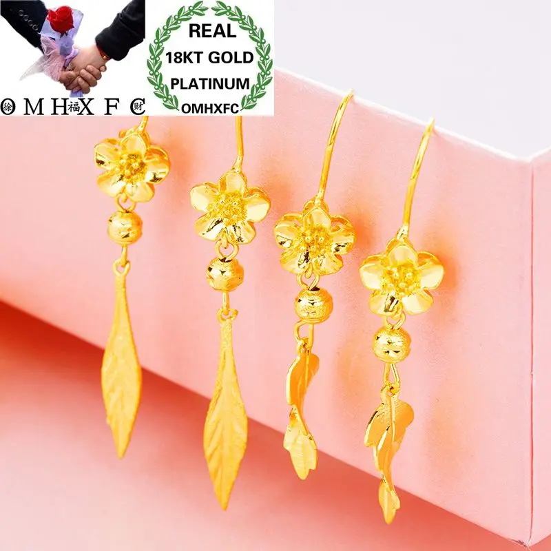 

OMHXFC Wholesale European Fashion Woman Girl Party Wedding Gift Gold Flowers Leaves 18KT Gold Drop Earrings ER09