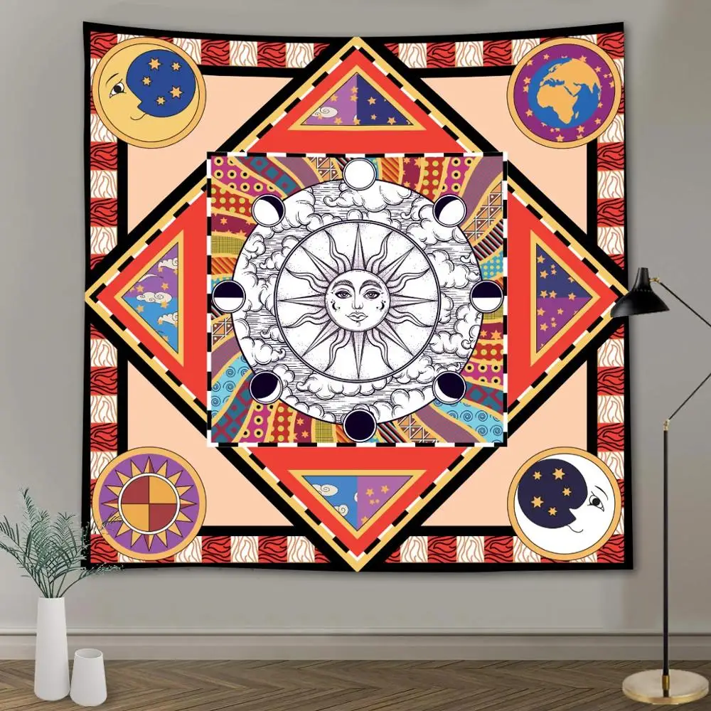 

Color abstract Sun Moon Mandala Tapestry Wall Hanging Celestial Wall Tapestry Hippie Wall Carpets Dorm Decor PsychedelicTapestry