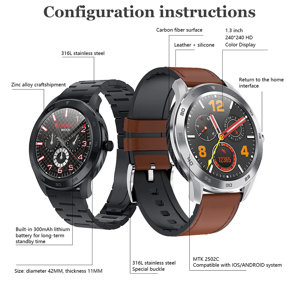 Повседневные Спортивные Смарт-часы DT98 водонепроницаемые мужские наручные часы с