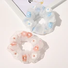 Сладкий Одежда сетчатая с вышивкой Цветы резинка для женщин романтичный розовый синий прозрачная органза; Резинка для волос, обтянутая тканью; Галстуки веревочка женские аксессуары для волос