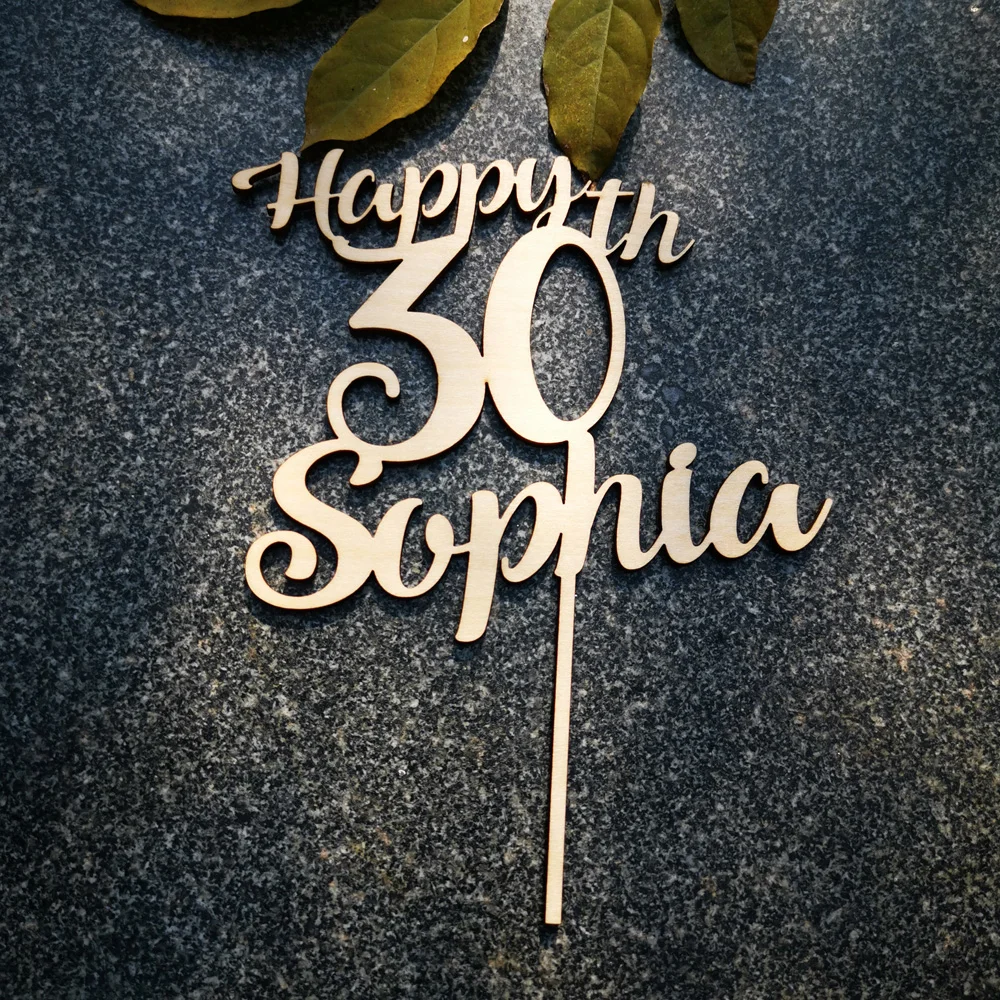 

Personalized Wooden Happy Birthday Cake Topper,Custom name and Age Acrylic Gold/silver,Birthday Cake Topper Party Decorations