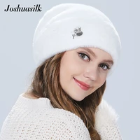 joshuasilk winter woman hat soft and delicate decoration fashion faux fur and angora rabbits for girls