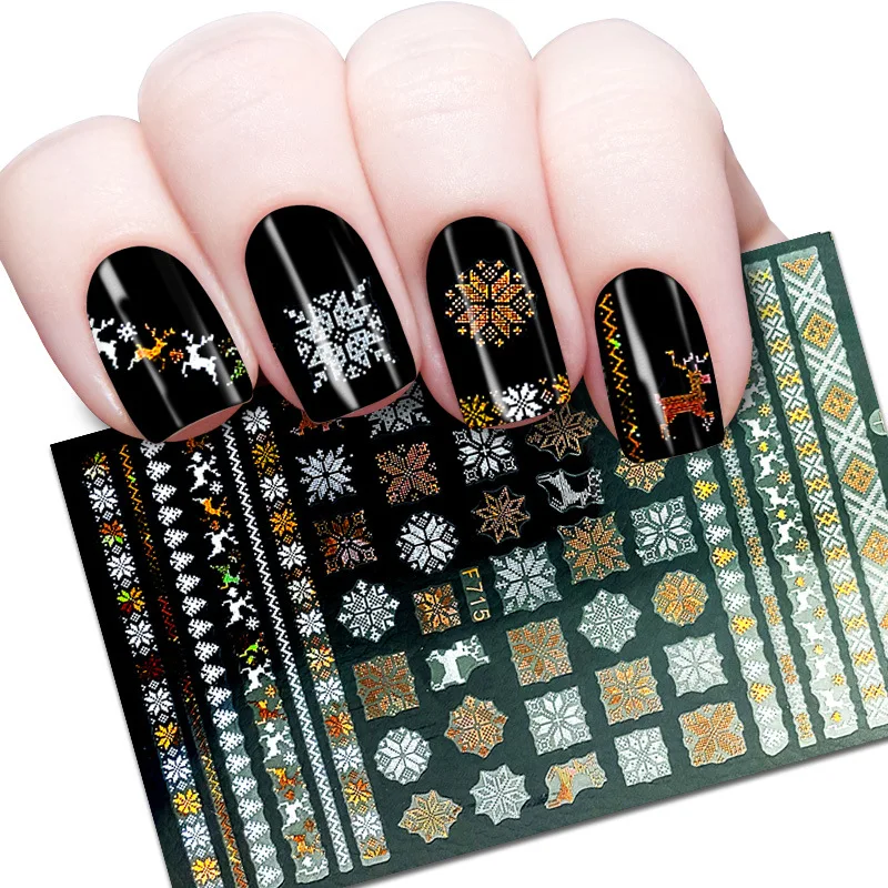 

Golden Deer Snowflake adhesive 3d nail sticker foil nails art decoration cute cartoon designs nail decals manicure supplies tool