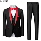 Черный Свадебная вечеринка на голову; Комплект из 3 предметов для мужчин размера плюс S-5XL 6XL мужской пиджак, куртка, штаны и жилетка модные тонкие мужские костюмы синего цвета красный, серый