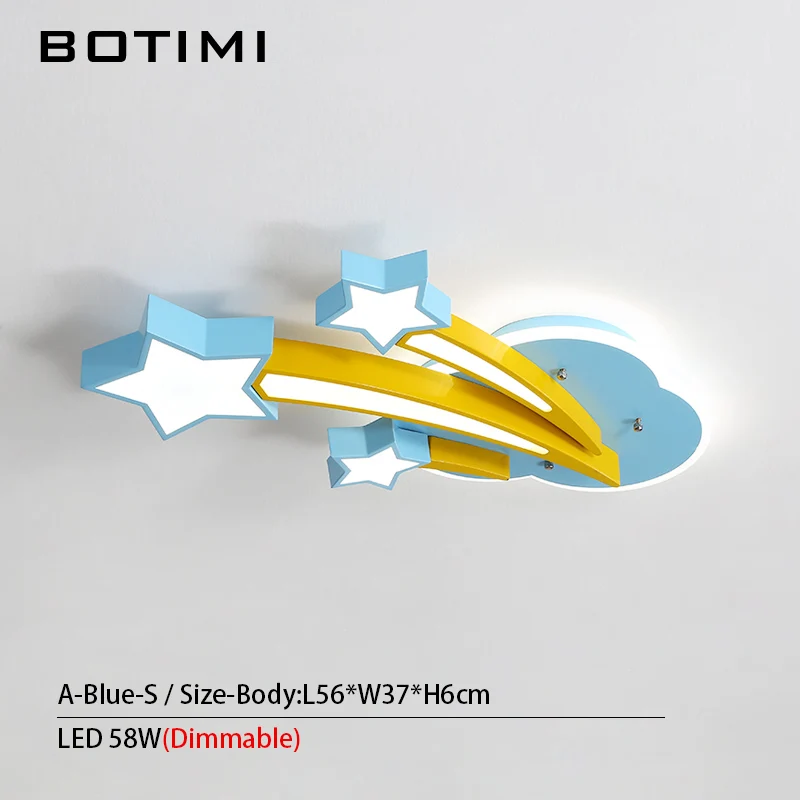 A-Blue-S Dimmable BOTIMI детский потолочный светильник в форме звезд для спальни, мультяшный облачный светильник для мальчиков, милый розовый потолочный светильник для девочек - Цвет корпуса: A-Blue-S Dimmable