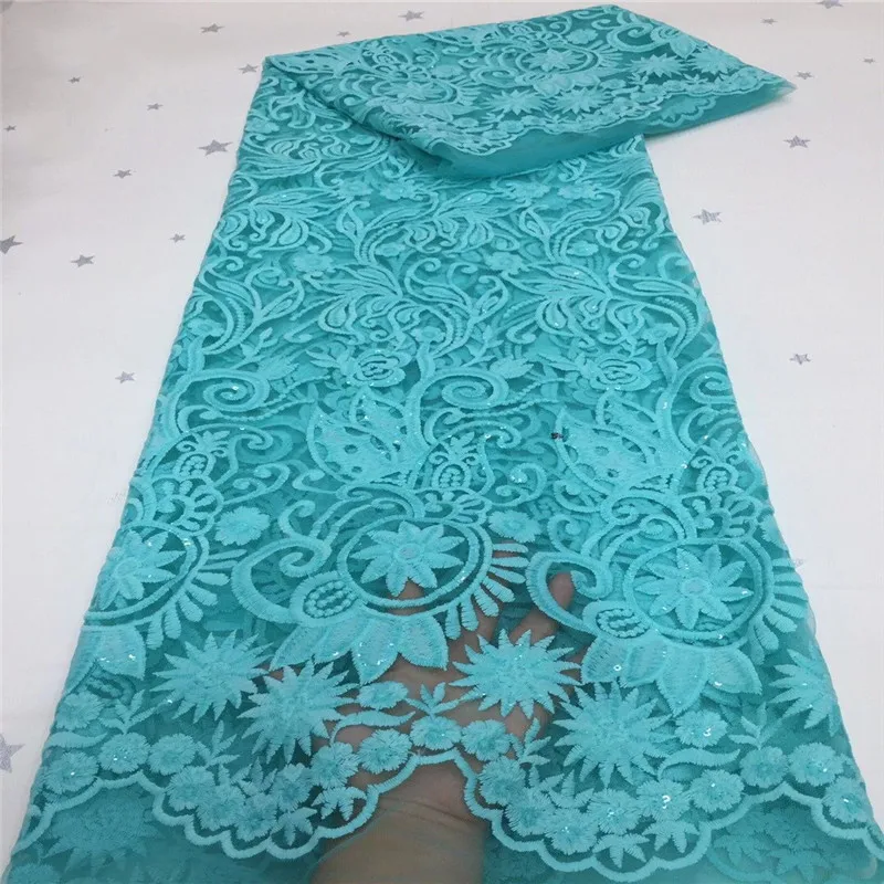 

Небесно-голубая Роскошная африканская французская бархатная кружевная ткань, нигерийская кружевная ткань с блестками для женского вечерн...