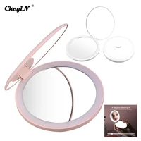 ckeyin 2x magnifying lighted makeup mirror mini folding round led make up mirror portable usb charging cosmetic mirror dresser