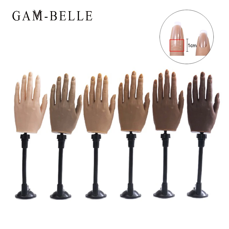 GAM-BELLE Silicone Practice Hand With Flexible Finger Adjustment Display With Holder Flexible Silicone Prosthetic Manicure Tools