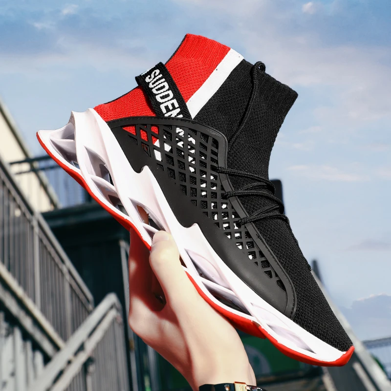 

Fashion Men Blade Shoes Mesh Cushion Running Shoes High Top Jogging Sneakers Comfortable Athletic Fitness Chaussure Homme Sports