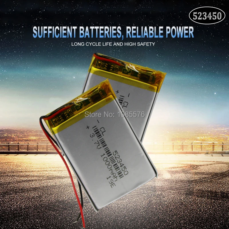 

3.7V 1000mAh 523450 Polymer Lithium Rechargeable Battery Li-ion Battery For GPS Smart Phone DVD MP5 Led Lamp Lipo cell