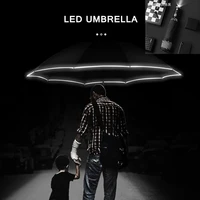 portable umbrellaled reflective automatic umbrella foldable 3 level windproof car umbrella reverse travel rain women parasol