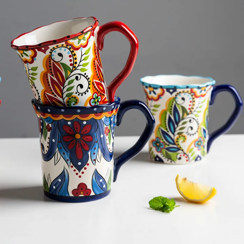 Большая богемная керамическая кружка 500 мл чашка для завтрака кофе молока чая