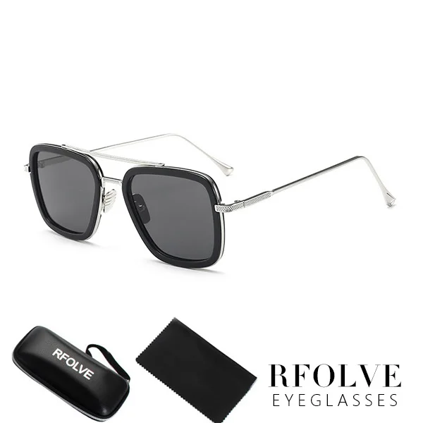 4 Silver Frame Black Роскошные модные Мстители, Тони Старк, стиль полета, мужские солнцезащитные очки, квадратные, фирменный дизайн, солнцезащитные очки Oculos, Ретро стиль, мужские, Железный человек 3 - Цвет линз: 4 Silver Frame Black