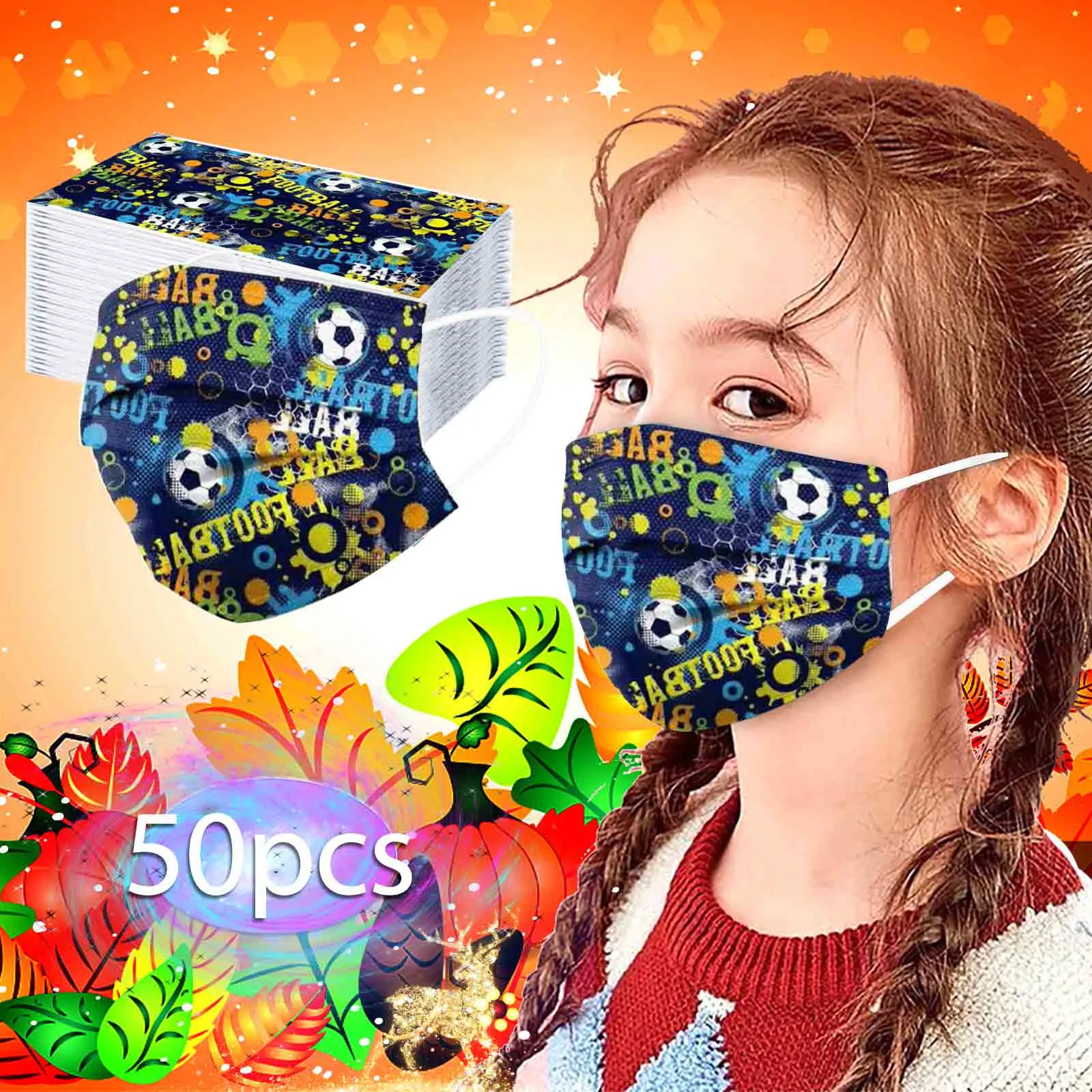 50/100 шт футбольный Рождественский печатных дети маска для лица многоразовая Earloops
