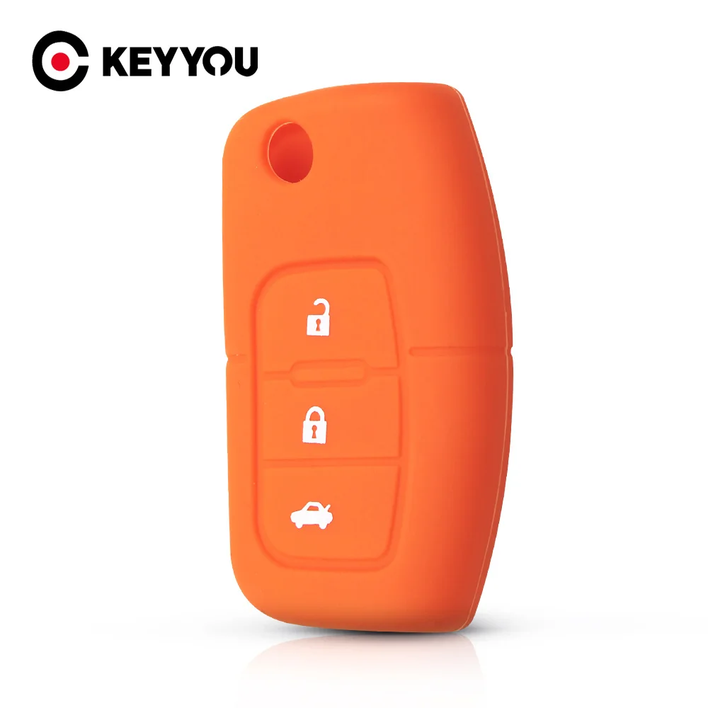 KEYYOU 3 кнопки для Ford focus 2 Ecosport силиконовый чехол ключа автомобиля Fiesta Focus Mondeo Kuga Orange