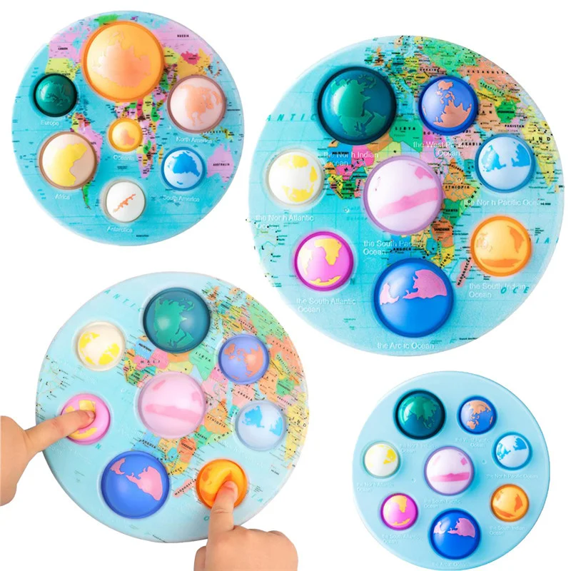 

New Seven Continents Eight Oceans Pop it Fidget Toy Push Bubble Its Anti Stress Relief Toy for Children Adults Desk Sensory Auti