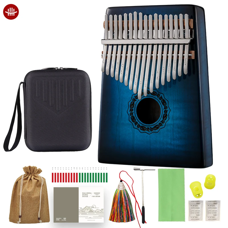 

Hluru NEW Kalimba 17 Key Gradient Red Blue Color Thumb Piano Mbira Keyboard Instrument Hollow Calimba Music With Piano Hard Case