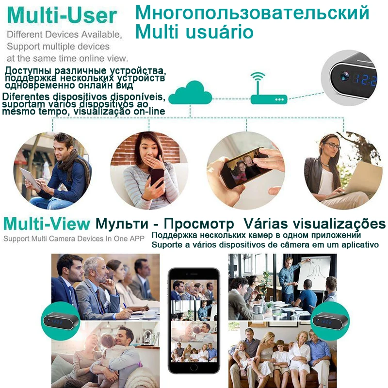 Настольные часы с мини камерой Full HD 1080p микро видео Wi Fi IP камера датчик движения и