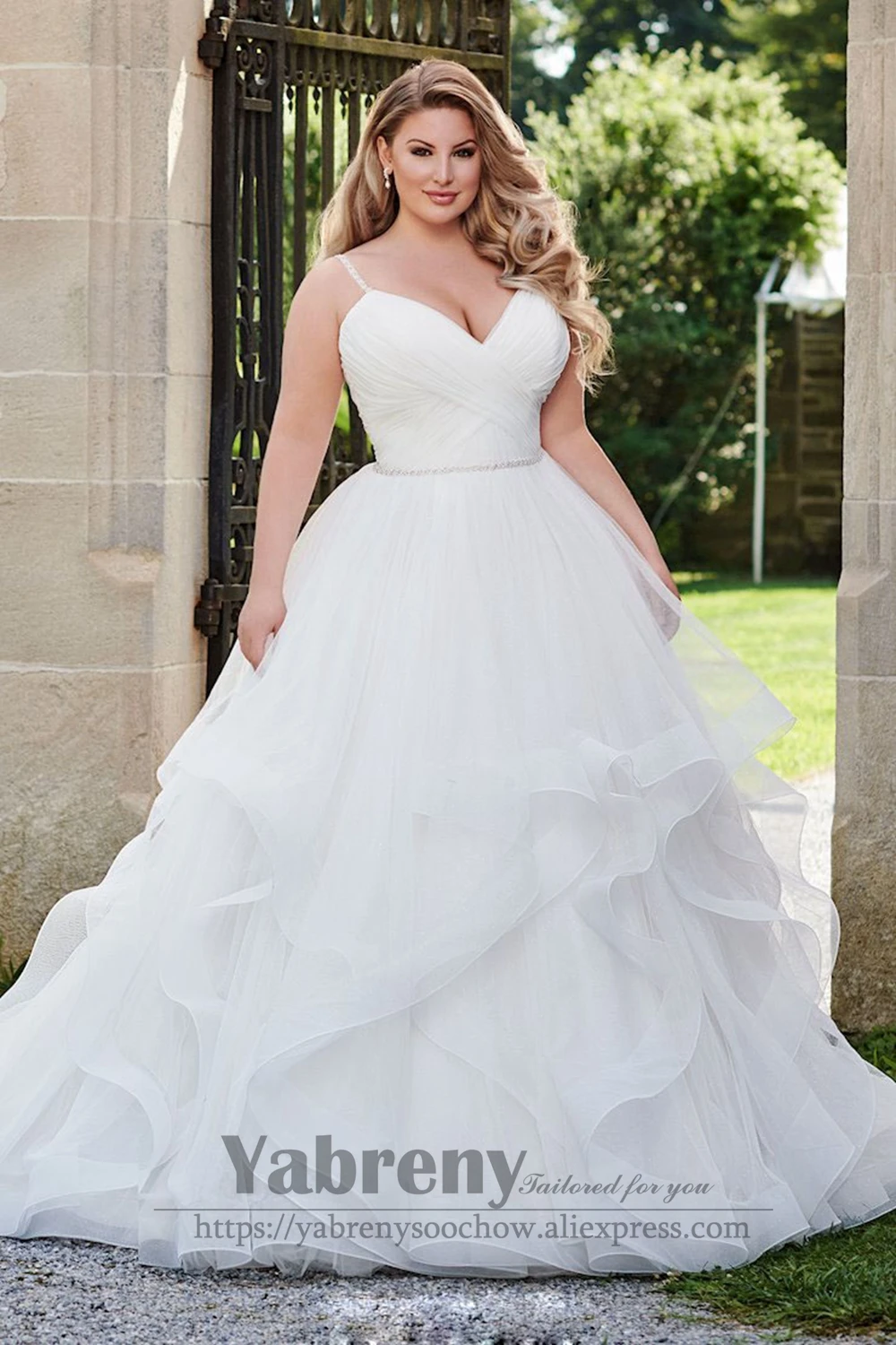 

Plus Size Wedding dress Spaghetti Sweep Train Ball gown 2020 Spring New Arrival
