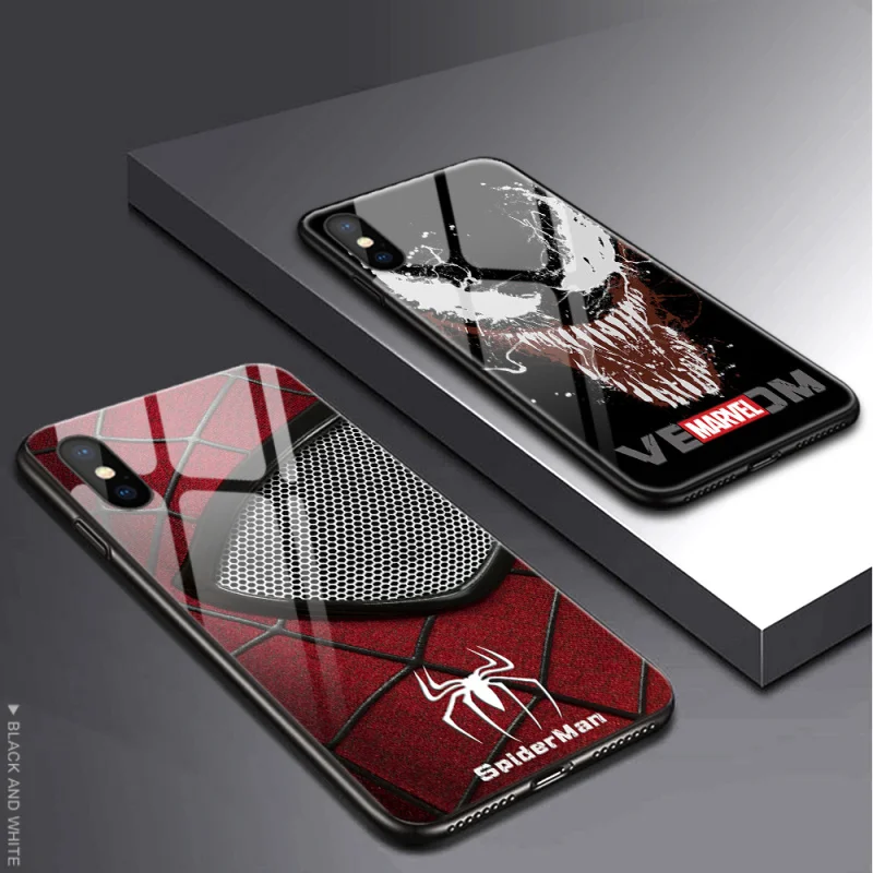 venom чехол из закаленного стекла для телефона для iPhone 6S 7 8PLUS XS MAX светодиодный роскошный стеклянный чехол для телефона