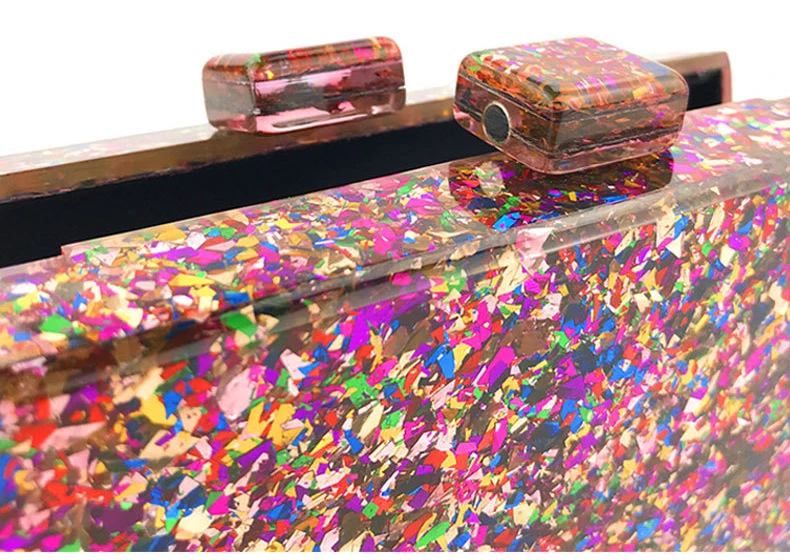 

Women Evening Handbag Geometric Stitching Color Acrylic Box Party Package Capacity High Quality Durable Crossbody Flaps